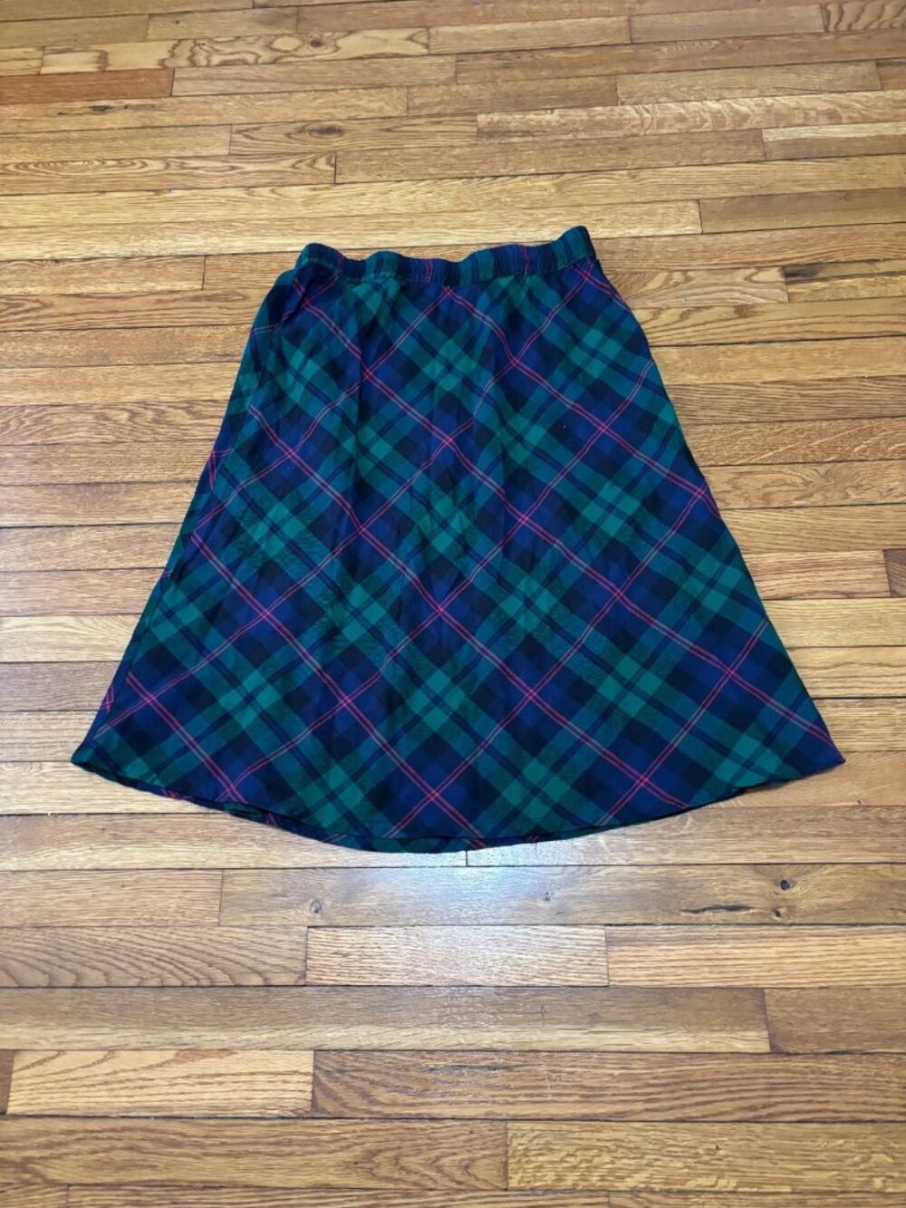 Country Store Catalog Womens Flannel Skirt Large Green Blue Plaid Elastic Waist